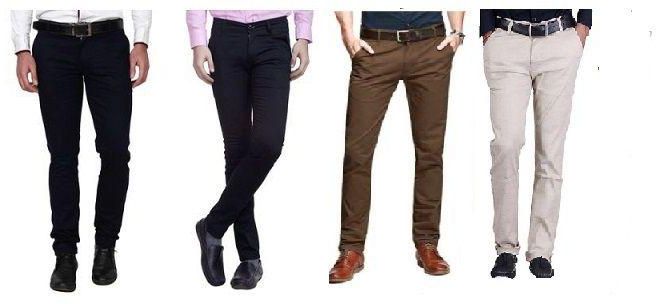 4 In 1 Men's Quality Chinos -black, Blue, Off, White And Chocolate Brown