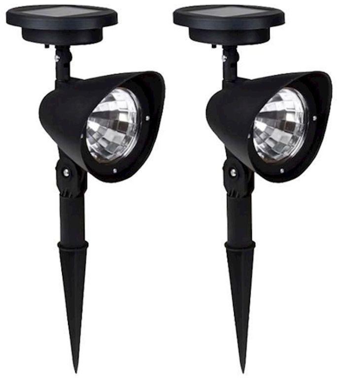 2-Piece Led Solar Ground Light With Powered Adjustable Spotlight And Dark Sensing Auto On/Off Security Black