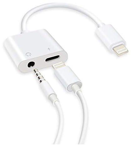 2 in 1 Lightning Adapter Charge,3.5mm Audio AUX Port for Earphone (White)
