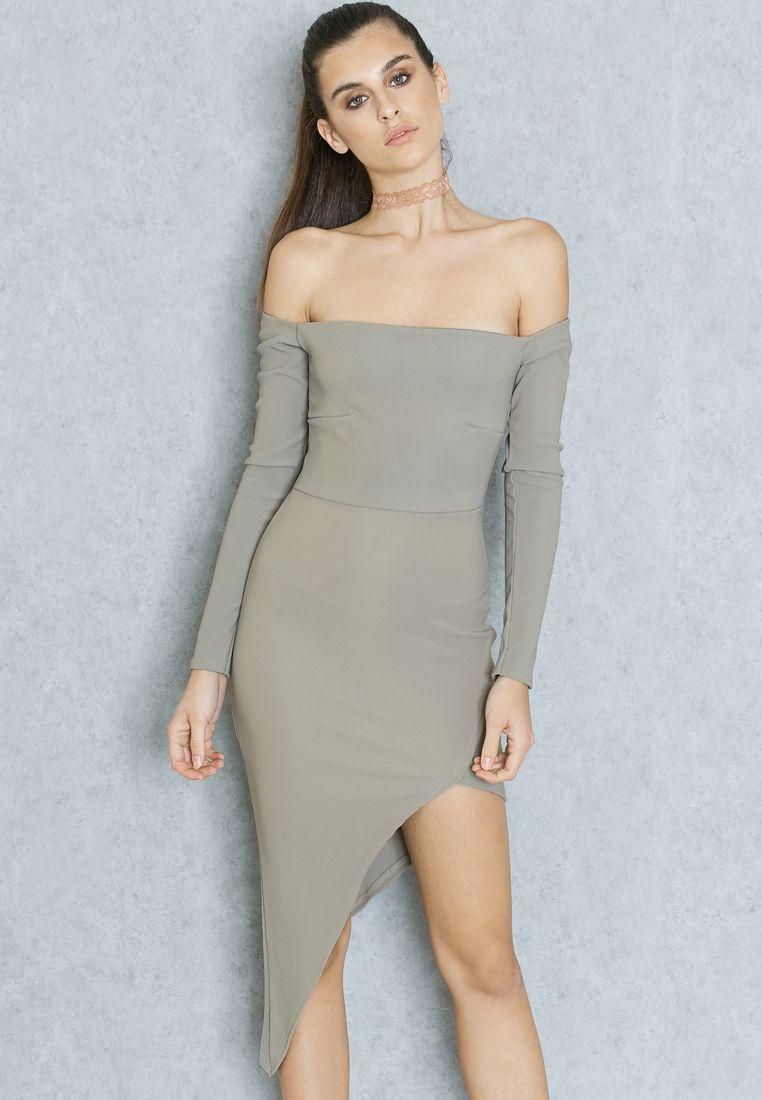 Asymmetric Bardot Dress