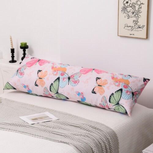 LUNA HOME 1 Piece Long Body Pillow Case, Pink Color Butterfly Design