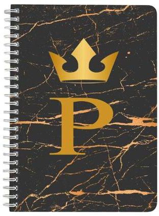 دفتر ملاحظات مجلّد بسلك حلزوني مقاس A5 بطبعة حرف P ذهبي ذهبي/ أسود