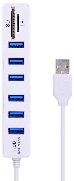 （White 6Ports USB2.0）3 Port USB 2.0 HUB 6 Port USB2.0 Splitter + Card Reader Mini 2 In 1 Cardreader For SD TF Micro SD For Windows XP/7/8 Vist