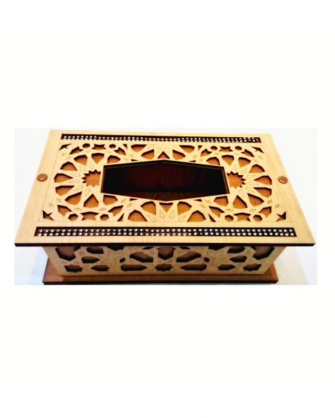 Generic Wooden Tissue Box & Basket With Islamic Geometric Design