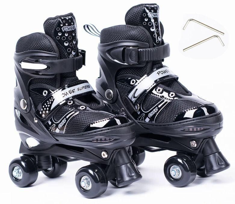 Power Superb Adjustable Roller Skate Shoes 2-Rows 4-Wheels, Black