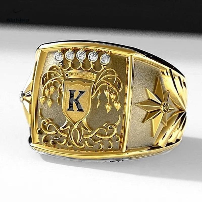 Men Hot Style Gold Plated Ring  Creative Crown Pattern Hip Hop Punk Night Club Ring