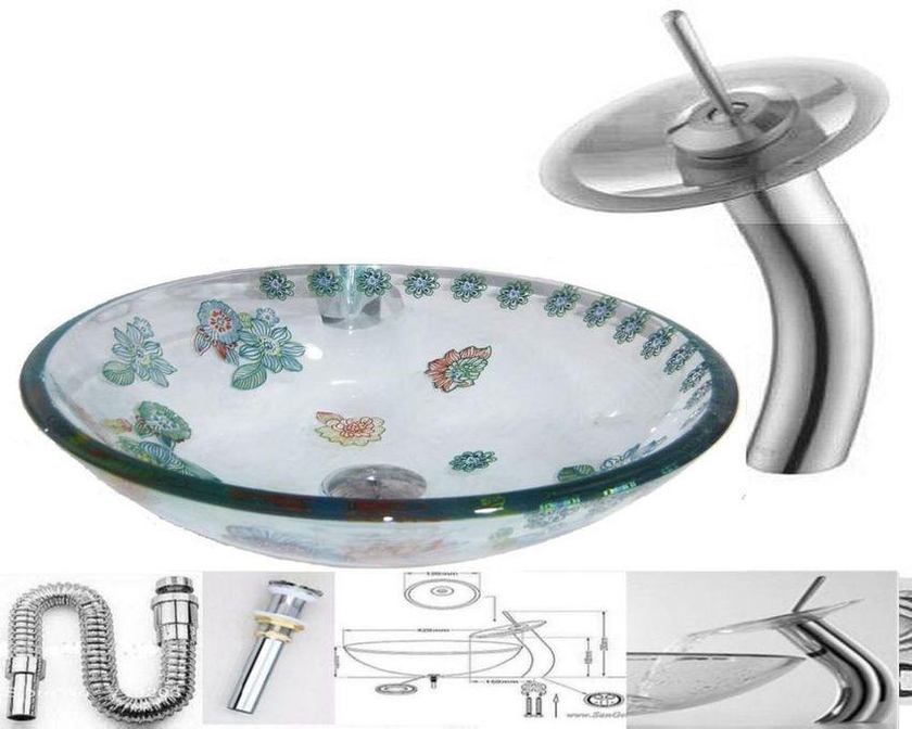 San George Design Glass Wash Basin With Waterfall Mixer + A Pop Up And Drain BBWMB 67
