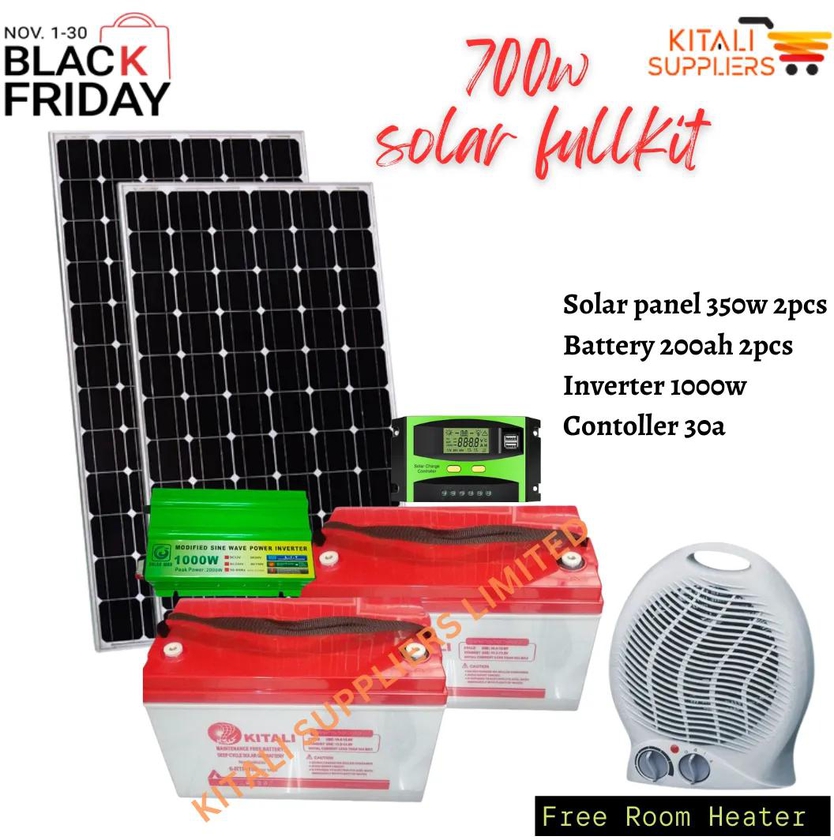 700w Solar Fullit with 350w solar panel 2pcs, battery 200ah 2pcs