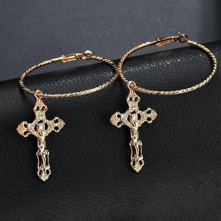 Earrings Gold Color Jesus Cross Earrings For Women Cross Loop Earrings Jeweler