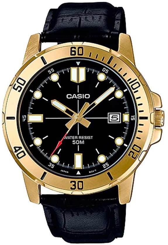 Casio Gent’s MTP-VD01GL-1EVUDF Analog Gold Case Black Leather Watch