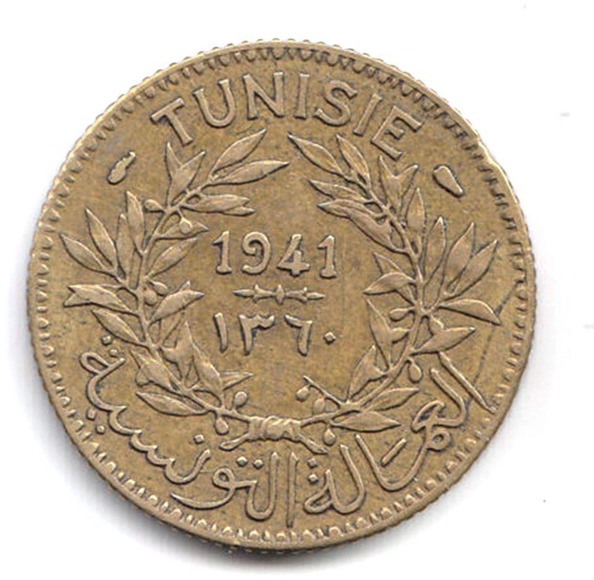 عملة من  تونس ١ فرنك  سنة 1941ميلادي ١٣٦٠ هجري