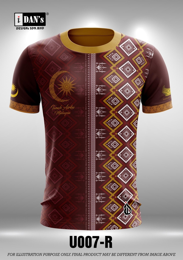 U007 Batik Songket Neck Short Sleeve T-shirt - 10 Sizes (As Picture)