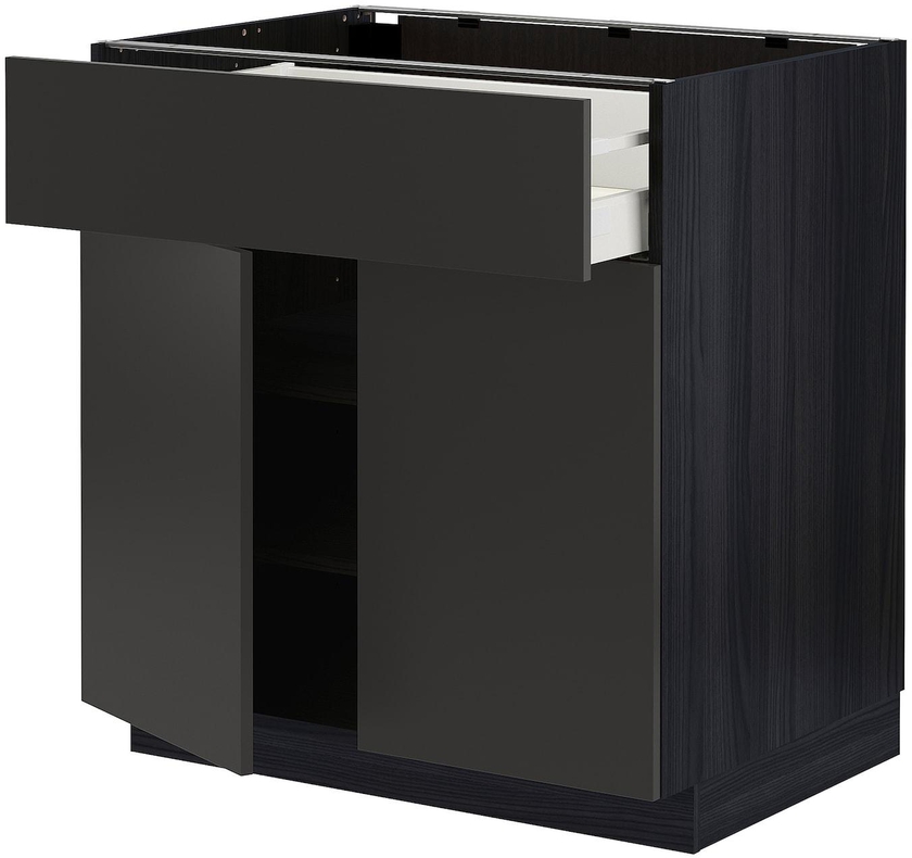 METOD / MAXIMERA Base cabinet with drawer/2 doors - black/Nickebo matt anthracite 80x60 cm