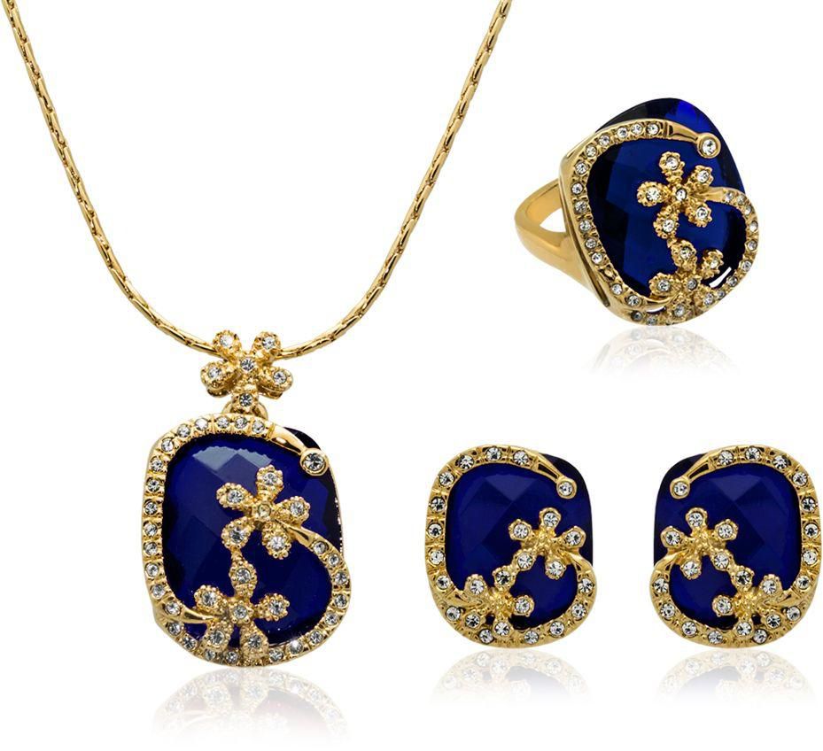 18K Gold Plated Dark Blue Crystal jewelry Set (AB009)