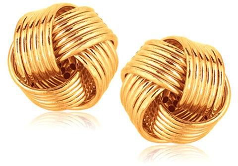 14k Yellow Gold Interlaced Love Knot Stud Earrings-rx36538