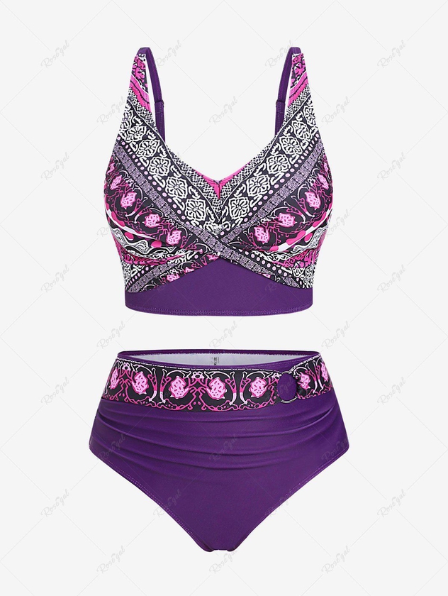 Plus Size Paisley Print Twist Bikini Swimsuit - L | Us 12
