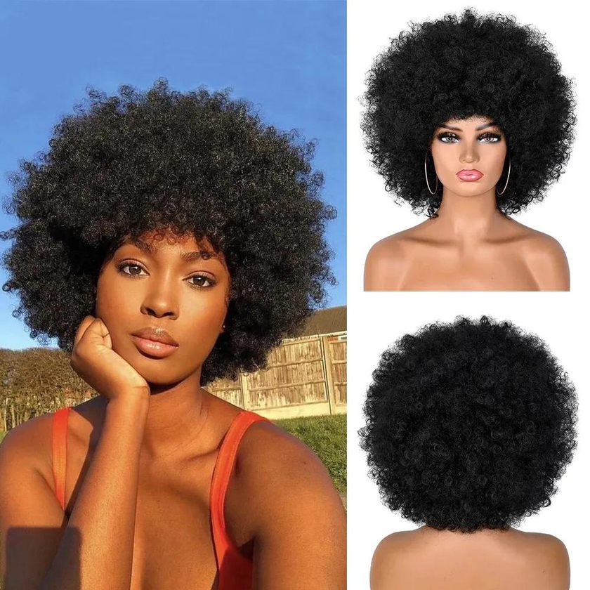 Afro Kinky Curly Wig With Bangs Short Fluffy Hair Wigs For Women Synthetic Ombre Glueless Cosplay Natural Brown Black Pink