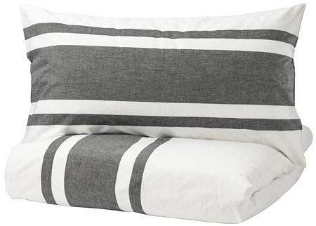 BJÖRNLOKA Quilt cover and 2 pillowcases, white, black