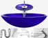 San George Design Glass Wash Basin With Shelf And Waterfall Mixer + A Pop Up And Drainabwmsa Blue