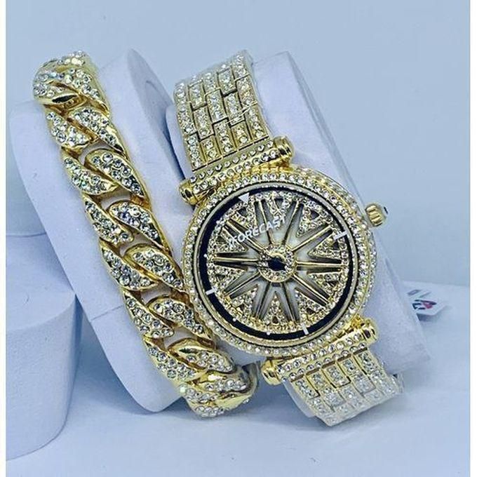 Keep Moving Rolling Wristwatch With Hand Chain-Gold
