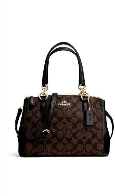 COACH F36718 MINI CHRISTIE CARRYALL IN SIGNATURE Leather Imitation Gold/Brown/Black