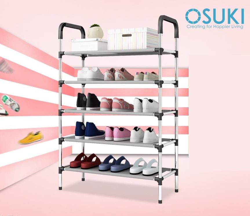 Osuki Solid Steel 5 Layer Shoe Rack (Black)