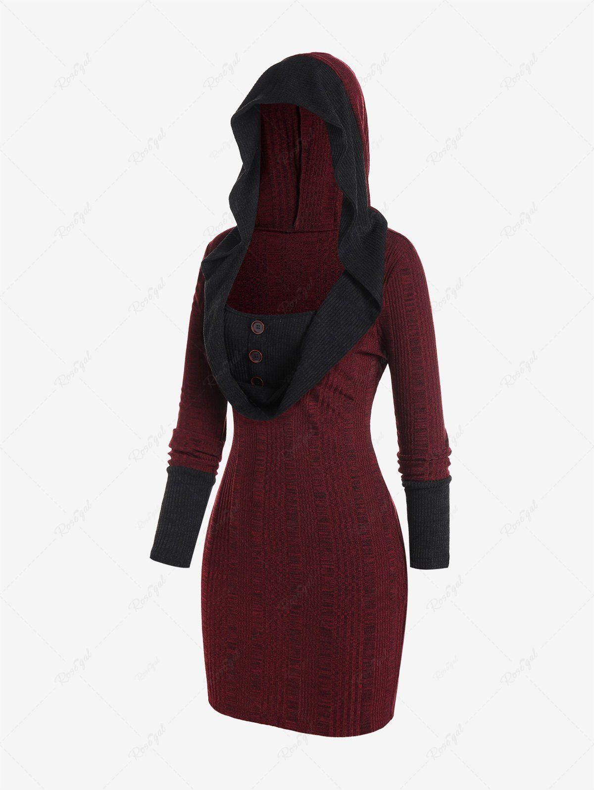 Plus Size Hooded Two Tone Draped Front Rib-knit Bodycon Dress - 4x | Us 26-28