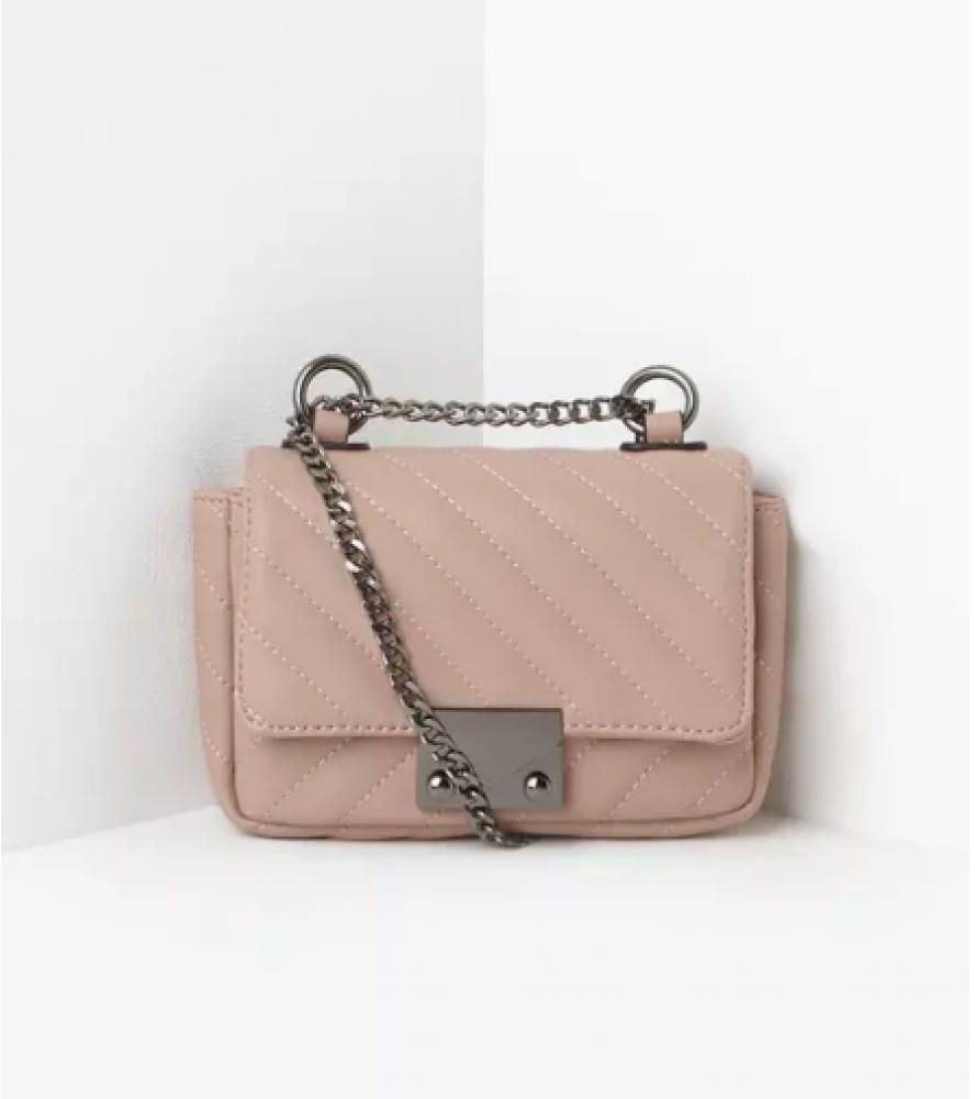 Nude Faux Leather Quilted Cross Body Bag