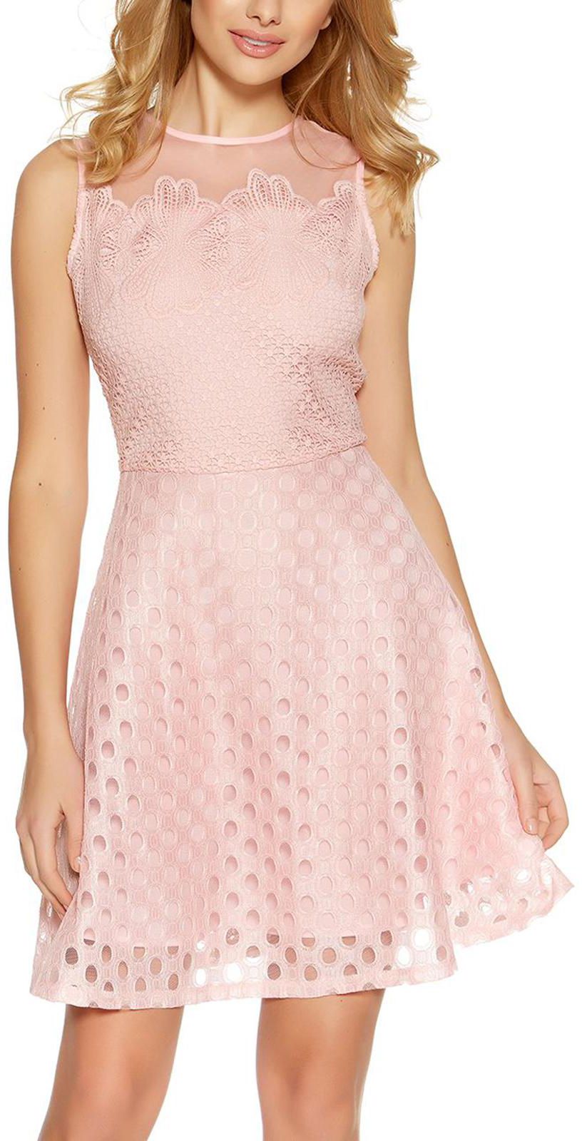 Soft Pink Crochet Burnout Mesh Skater Dress