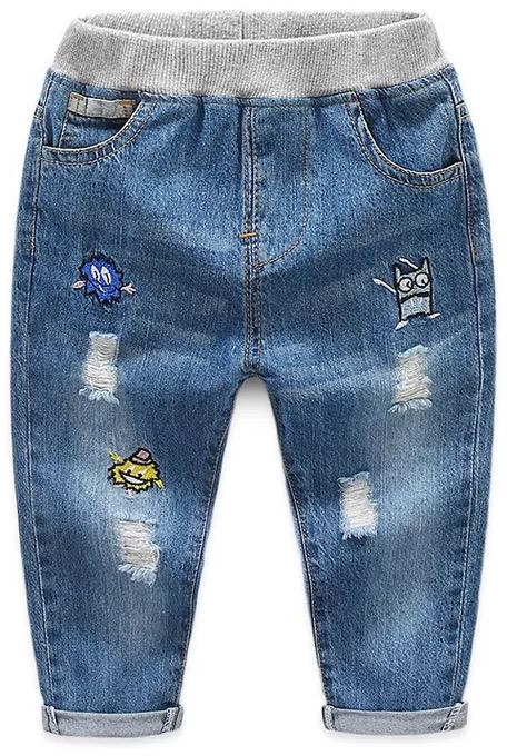 Koolkidzstore Boys Long Pants Ripped Jeans Cartoon Embroidery Skinny Fit 2-7Y