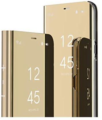 COTDINFOR Compatible with OPPO Reno 5 Shell Case Makeup Cover Clear Bright Folding Kickstand Protective Standing Cover for OPPO Reno 5 Case Flip Mirror PU Gold MX.