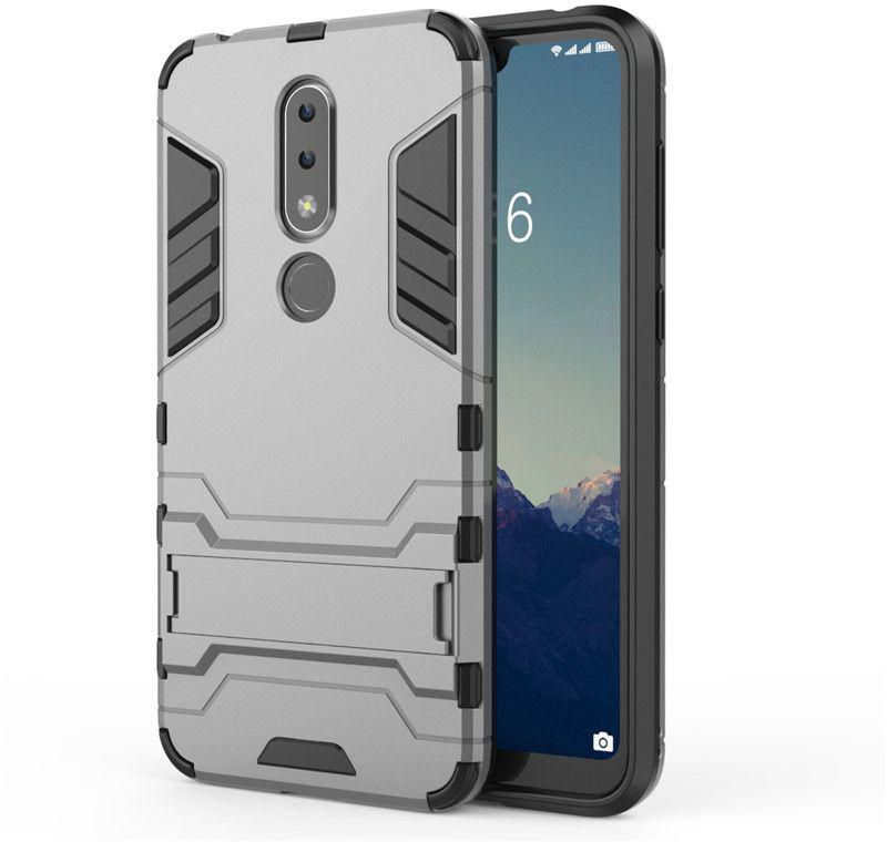 Nokia 6.1 Plus Iron Man Heavy Duty Armor Hybrid Bumper Shockproof Kickstand Phone Case Cover - Grey