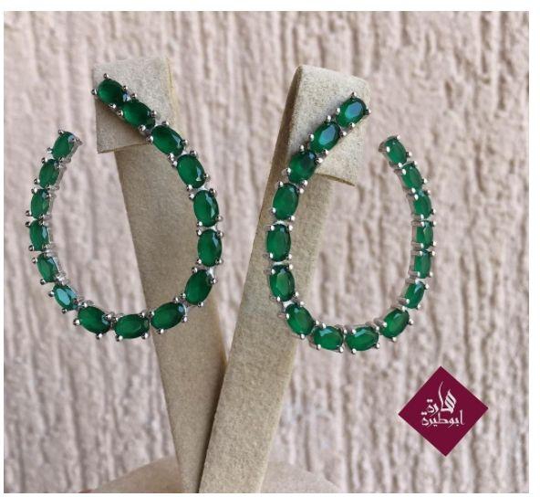 Generic Silver Earrings with Green Stones - Silver & Green