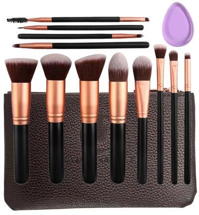 12-Piece Makeup Brush Set With Bag And Puff Multicolour