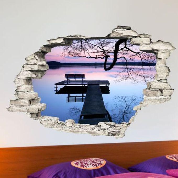 3D Lake And Tree At Twilight Wall Sticker