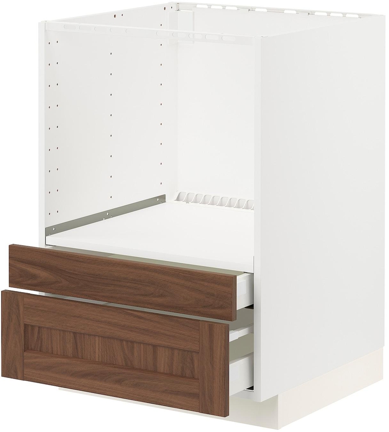 METOD / MAXIMERA Base cabinet f combi micro/drawers - white Enköping/brown walnut effect 60x60 cm