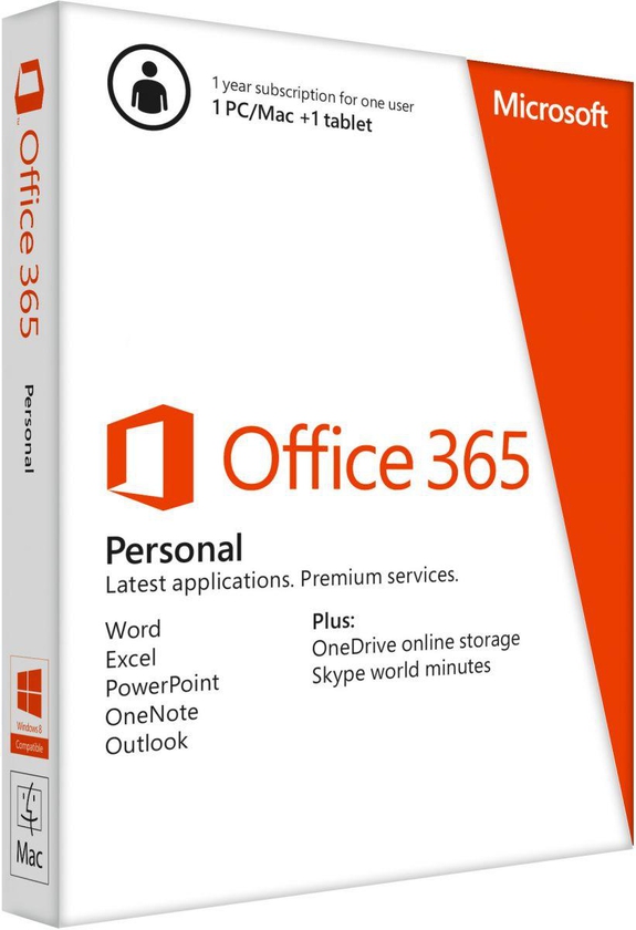 Microsoft Office 365 Personal 32/64 English - 1 Year Subscription - 1PC/Mac   1 Tablet