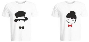 Couple Printed (White) Cotton T-shirt (Chinese Couple) Personalized Round Neck T-shirt (XL)-Set of 2 pcs-190 GSM