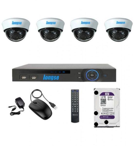 Longse AHD 4 Channels DVR + 4 Indoor Security Cameras + WD Purple 1TB Hard Disk