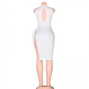 Hot Style Dresses Europe And Europe Sexy Show Thin Side Knot Dresses - White - L