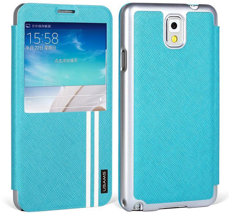 Blue USAMS Jazz Series View Window Leather Shell for Samsung Galaxy Note 3 N9000