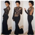 Elikang Alluring Round Neck Long Sleeve Backless Spliced Women's Maxi Dress - M Size - BLACK