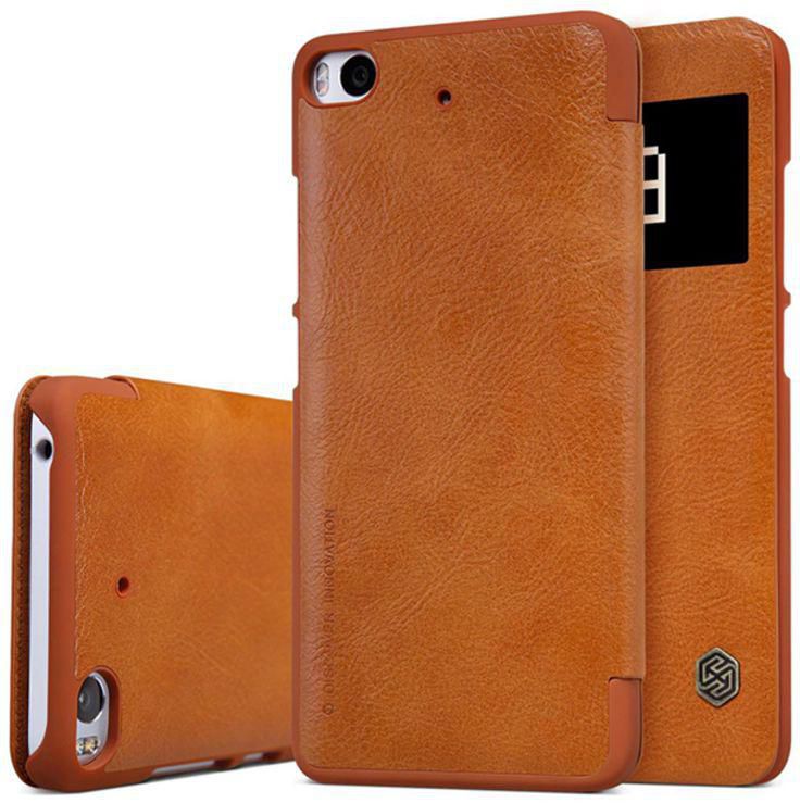 Leather Qin Series Flip Cover For Xiaomi 5s Brown