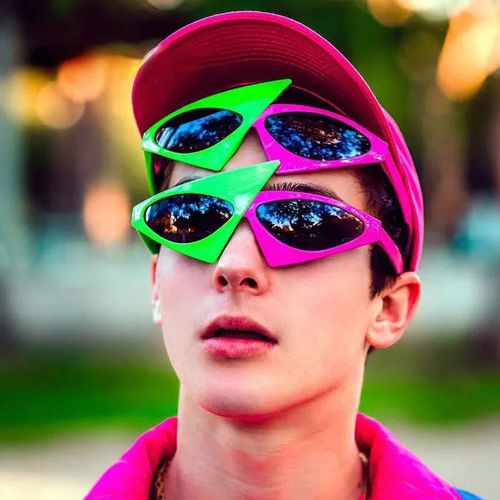Fashion New Christmas Triangle Oval Green Rose Contrast Color Roy Purdy Sunglasses Stage Hip Hop Party Glasses UV400