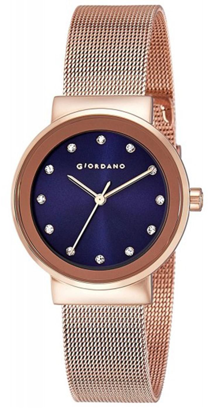 Giordano Women's Blue Dial Rose Gold Stainless Steel Bracelet Quartz Watch