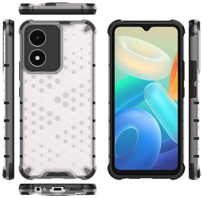 For Vivo Y02s , Shockproof Honeycomb Pattern Phone Case Cover - Transparent