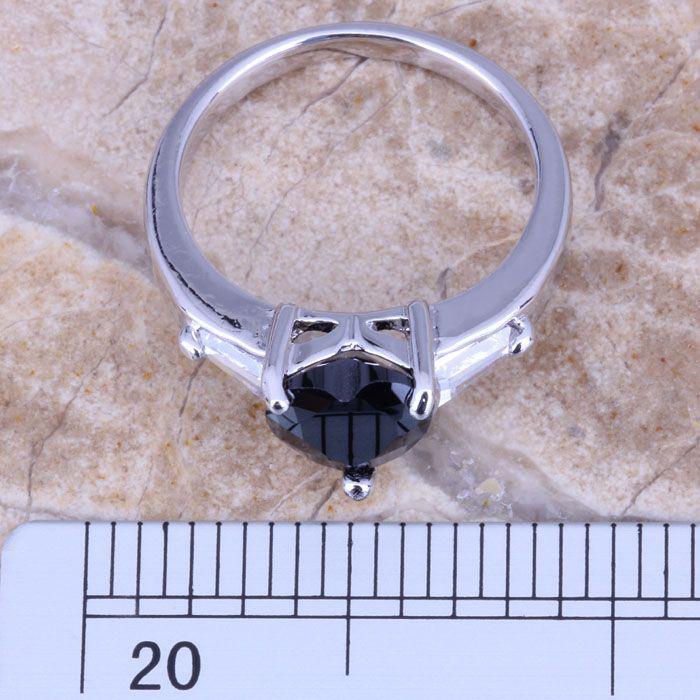 Glittering Black Sapphire White Topaz Silver Stamped 925 Ring Size 7