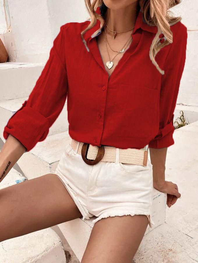 Sun Set Sunset Women Normal Button Down Casual Blouse Red