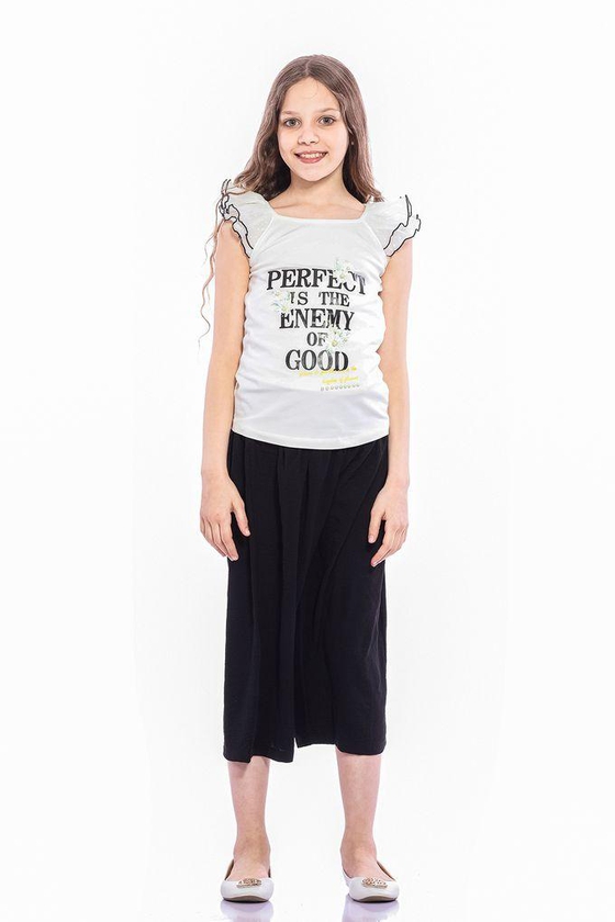 Ktk Casual Sleeveless White T-Shirt With Print For Girls