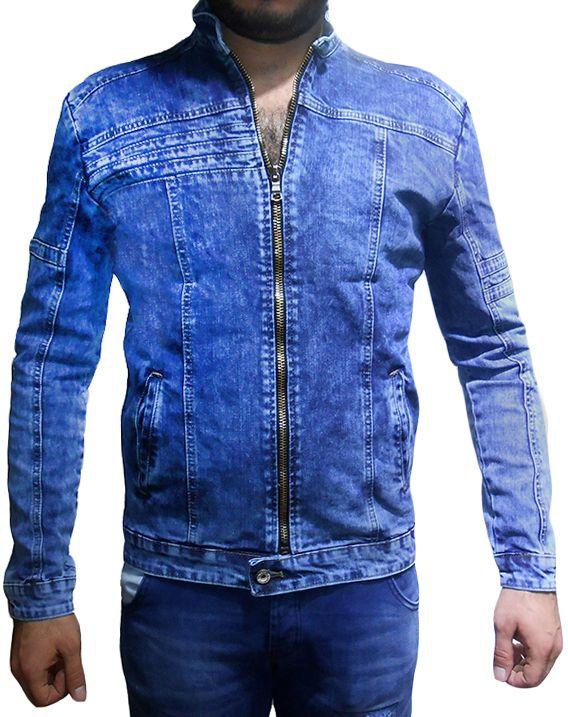 Blueberry Blue Denim Zip Up Jacket For Men